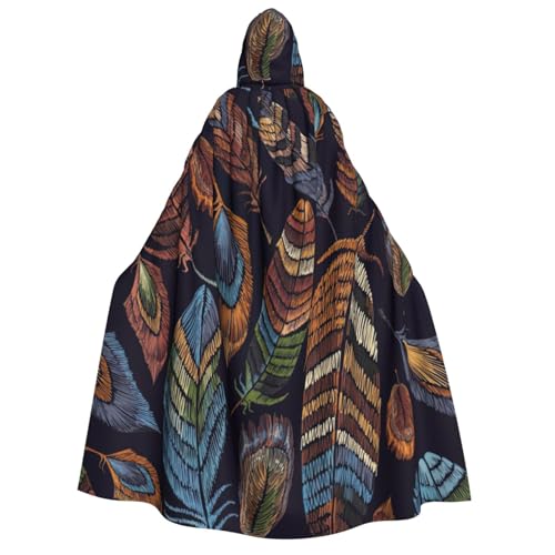 Halloween-Kapuzenumhang mit Pfauenfeder-Druck, Hexenumhang, geeignet für Maskerade, Weihnachtsfeier, Cosplay-Kostüm von PQruop