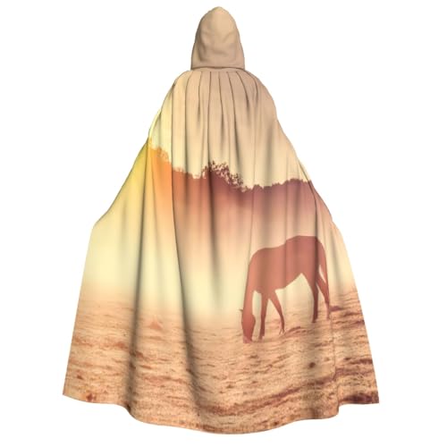 Halloween-Kapuzenumhang mit Pferden auf der Weide bei Sonnenuntergang, geeignet für Maskerade, Weihnachtsfeier, Cosplay-Kostüm von PQruop