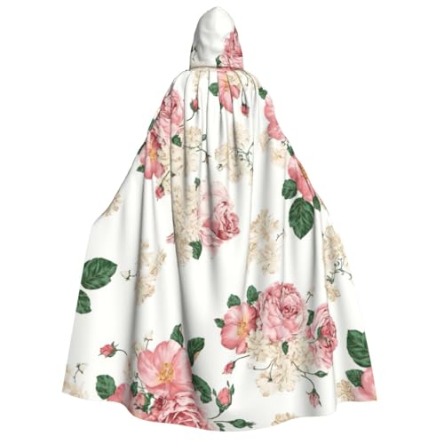 Halloween-Kapuzenumhang mit rosa Rosen und Blättern, geeignet für Maskerade, Weihnachtsfeier, Cosplay-Kostüm von PQruop