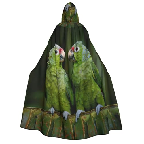 Halloween-Kapuzenumhang mit zwei Papageien auf grüner Palme, Hexenumhang, geeignet für Maskerade, Weihnachtsfeier, Cosplay-Kostüm von PQruop