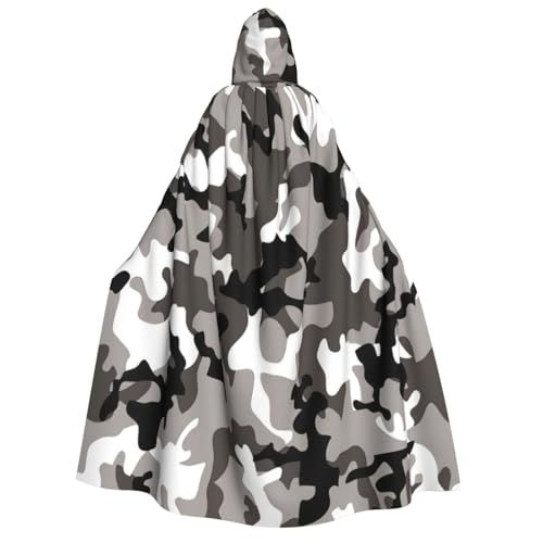PQruop Ack grau-weißer Camouflage-Druck, Halloween-Kapuzenumhang, Hexenumhang, geeignet für Maskerade, Weihnachtsfeier, Cosplay-Kostüm von PQruop