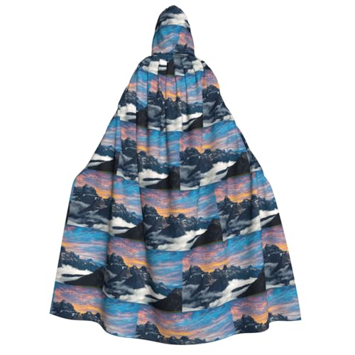 PQruop Alpenlandschaft, lebendiger Himmel über Druck, Halloween-Kapuzenumhang, Hexenumhang, geeignet für Maskerade, Weihnachtsfeier, Cosplay-Kostüm von PQruop