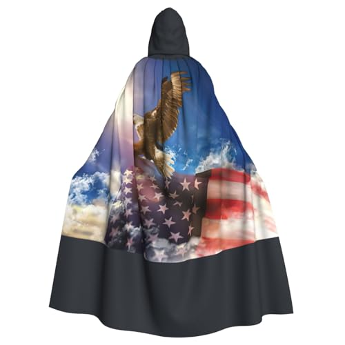 PQruop Amerikanische Flagge Adler, Kunstdruck, Erwachsenen-Halloween-Kapuzenumhang, dekorativer Umhang für Partys, Cosplay und Festivals von PQruop