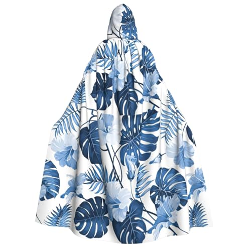PQruop Blauer Blumen-Umhang mit tropischem Druck, Hexenumhang, geeignet für Maskerade, Weihnachtsfeier, Cosplay-Kostüm von PQruop