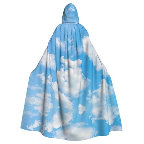 PQruop Blauer Himmel, weißer Wolkenaufdruck, Halloween-Kapuzenumhang, dekorativer Umhang für Partys, Cosplay und Festivals von PQruop