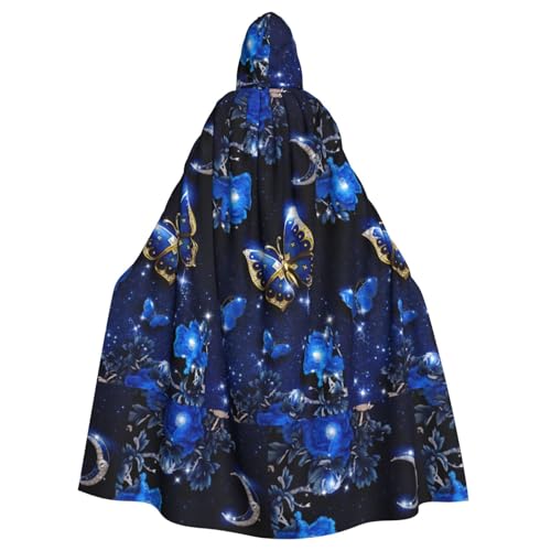 PQruop Blauer Schmetterlings-Aufdruck, Halloween-Kapuzenumhang, dekorativer Umhang für Partys, Cosplay und Festivals von PQruop