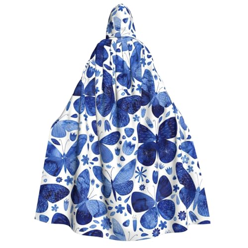 PQruop Blauer Schmetterlings-Druck, Halloween-Kapuzenumhang, Hexenumhang, geeignet für Maskerade, Weihnachtsfeier, Cosplay-Kostüm von PQruop