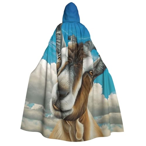 PQruop Blauer Ziegen-Druck, Halloween-Kapuzenumhang, Hexenumhang, geeignet für Maskerade, Weihnachtsfeier, Cosplay-Kostüm von PQruop