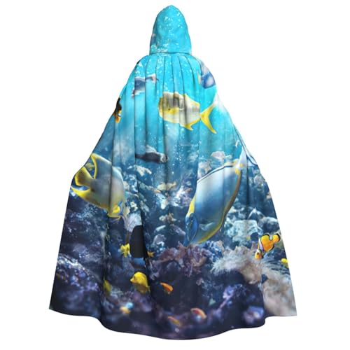 PQruop Farbenfroher 3D-Naturlandschaft des Meeres unter Wasser tropischer Fische, Halloween-Kapuzenumhang, Hexenumhang, geeignet für Maskerade, Weihnachtsfeier, Cosplay-Kostüm von PQruop