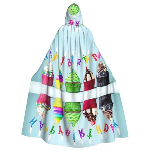 PQruop Farbenfroher Halloween-Umhang mit Aufschrift "Happy Birthday", Cupcake-Aufdruck, dekorativer Umhang für Partys, Cosplay und Festivals PQruop Farbenfroher Halloween-Umhang mit Aufschrift "Happy Birthday", Cupcake-Aufdruck, dekorativer Umhang für Partys, Cosplay und Festivals von PQruop