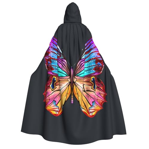PQruop Farbenfroher Schmetterlings-Druck, Halloween-Kapuzenumhang, geeignet für Maskerade, Weihnachtsfeier, Cosplay-Kostüm von PQruop
