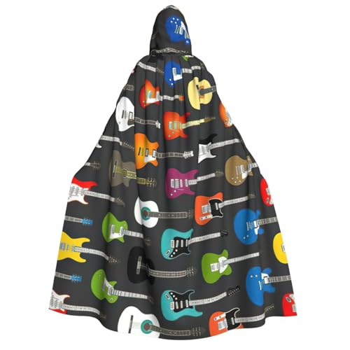 PQruop Farbiger Akustik- und Gitarren-Druck, Halloween-Kapuzenumhang, Hexenumhang, geeignet für Maskerade, Weihnachtsfeier, Cosplay-Kostüm von PQruop