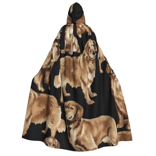 PQruop Goldener Retriever-Druck, Halloween-Kapuzenumhang, Hexenumhang, geeignet für Maskerade, Weihnachtsfeier, Cosplay-Kostüm von PQruop