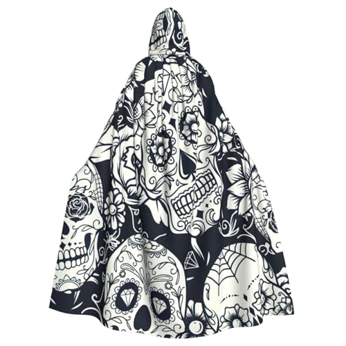 PQruop Halloween-Kapuzenumhang mit Blumenmuster und Totenkopf-Druck, dekorativer Umhang für Partys, Cosplay und Festivals PQruop Halloween-Kapuzenumhang mit Blumenmuster und Totenkopf-Druck, dekorativer Umhang für Partys, Cosplay und Festivals von PQruop