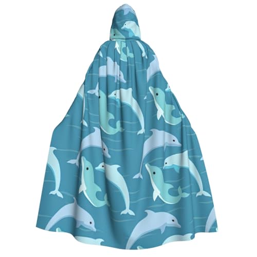 PQruop Halloween-Kapuzenumhang mit Delfindruck, Hexenumhang, geeignet für Maskerade, Weihnachtsfeier, Cosplay-Kostüm von PQruop