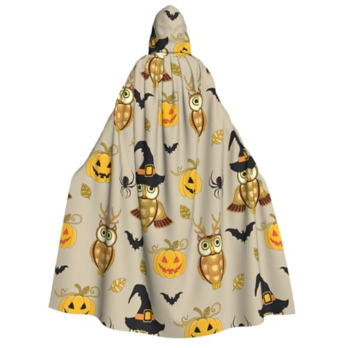 PQruop Halloween-Kapuzenumhang mit Kürbis und Eulen-Druck, Hexenumhang, geeignet für Maskerade, Weihnachtsfeier, Cosplay-Kostüm von PQruop
