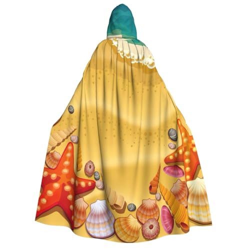 PQruop Halloween-Kapuzenumhang mit Muscheln am Strand, Hexenumhang, geeignet für Maskerade, Weihnachtsfeier, Cosplay-Kostüm von PQruop