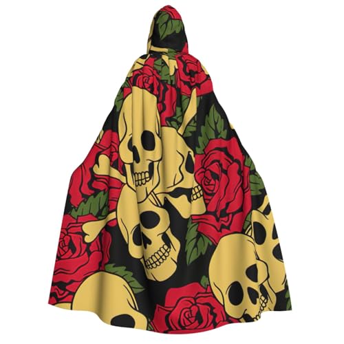 PQruop Halloween-Kapuzenumhang mit Rosen- und Totenkopf-Aufdruck, geeignet für Maskerade, Weihnachtsfeier, Cosplay-Kostüm von PQruop