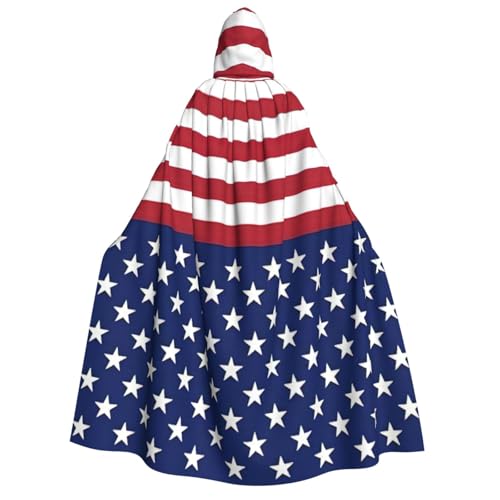 PQruop Halloween-Kapuzenumhang mit amerikanischer Flagge, Sterne, gestreift, geeignet für Maskerade, Weihnachtsfeier, Cosplay-Kostüm von PQruop
