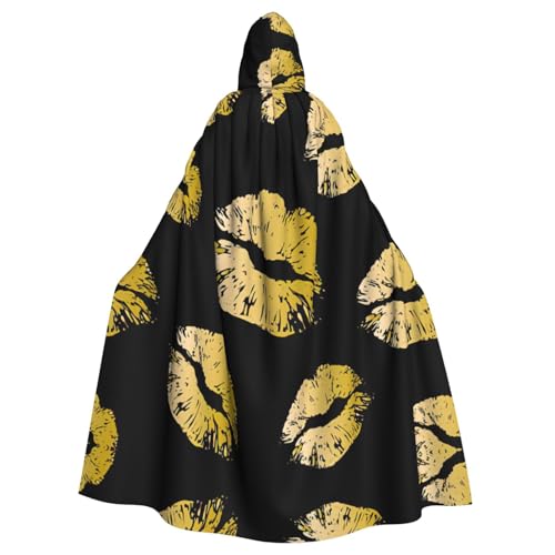 PQruop Halloween-Kapuzenumhang mit goldenem Lippen-Druck, dekorativer Umhang für Partys, Cosplay und Festivals PQruop Halloween-Kapuzenumhang mit goldenem Lippen-Druck, dekorativer Umhang für Partys, Cosplay und Festivals von PQruop