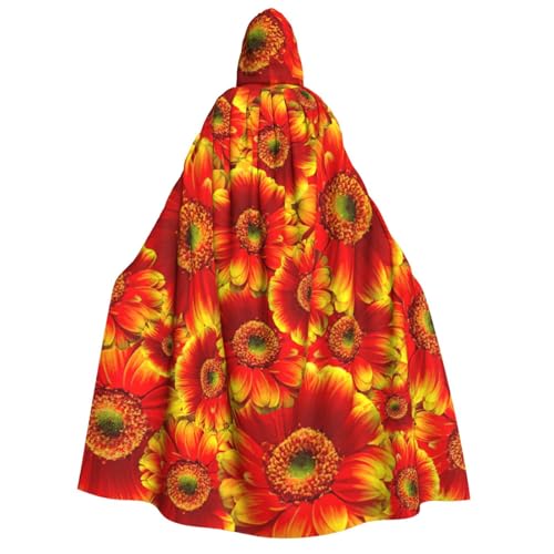 PQruop Halloween-Kapuzenumhang mit orangefarbenem Sonnenblumen-Druck, Hexenumhang, geeignet für Maskerade, Weihnachtsfeier, Cosplay-Kostüm von PQruop