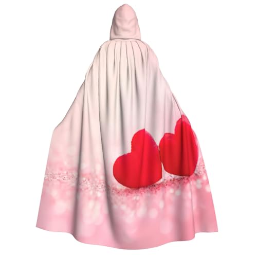 PQruop Halloween-Kapuzenumhang mit rotem Herz, rosa Glitzer-Druck, Hexenumhang, geeignet für Maskerade, Weihnachtsfeier, Cosplay-Kostüm von PQruop