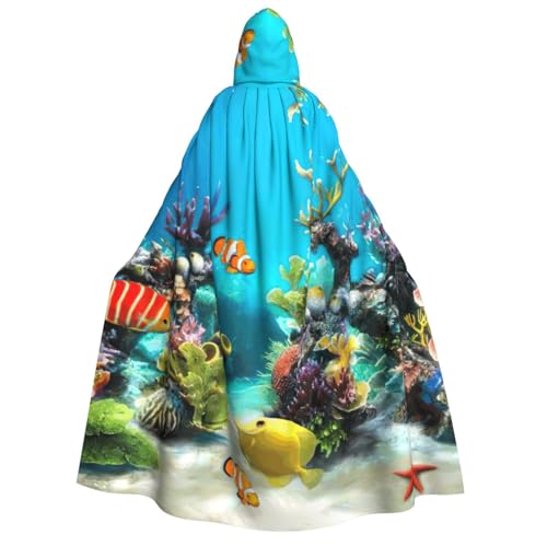 PQruop Halloween-Kapuzenumhang mit tropischem Fischdruck, Hexenumhang, geeignet für Maskerade, Weihnachtsfeier, Cosplay-Kostüm von PQruop