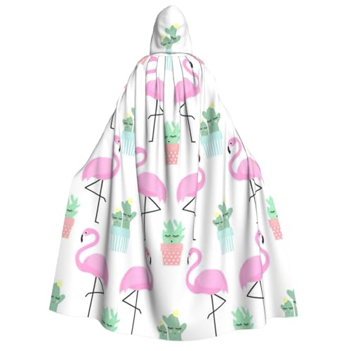 PQruop Halloween-Kapuzenumhang mit tropischem Flamingo, niedlicher Kaktusdruck, geeignet für Maskerade, Weihnachtsfeier, Cosplay-Kostüm von PQruop