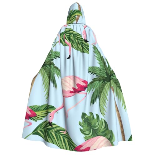 PQruop Halloween-Kapuzenumhang mit tropischem Flamingodruck, Hexenumhang, geeignet für Maskerade, Weihnachtsfeier, Cosplay-Kostüm von PQruop