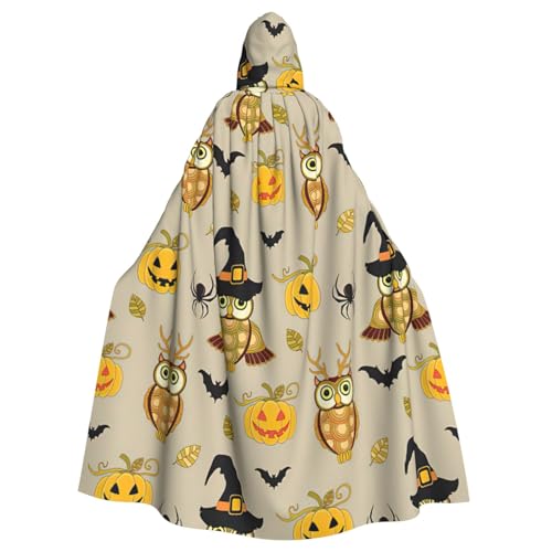 PQruop Halloween-Kürbis- und Eulen-Druck, Erwachsenen-Halloween-Kapuzenumhang, dekorativer Umhang für Partys, Cosplay und Festivals von PQruop
