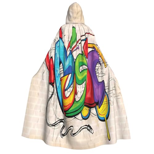 PQruop Halloween-Umhang mit Kapuze im Musik-Graffiti-Stil, Hexenumhang, geeignet für Maskerade, Weihnachtsfeier, Cosplay-Kostüm von PQruop