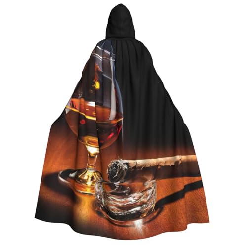 PQruop Halloween-Umhang mit Zigarren- und Whiskey-Druck, Hexenumhang, geeignet für Maskerade, Weihnachtsfeier, Cosplay-Kostüm von PQruop