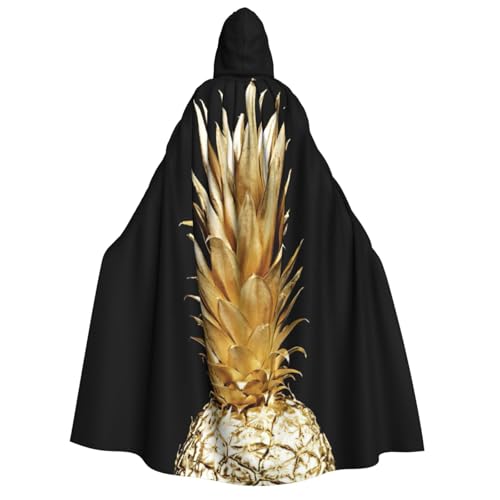 PQruop Halloween-Umhang mit goldenem Ananas-Druck, Hexenumhang, geeignet für Maskerade, Weihnachtsfeier, Cosplay-Kostüm von PQruop
