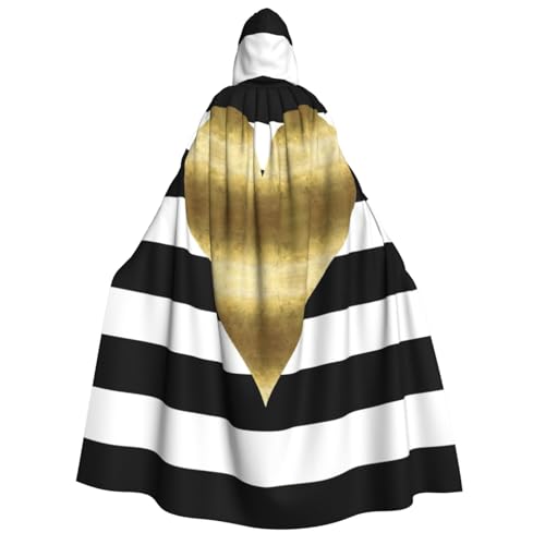 PQruop Halloween-Umhang mit goldenem Herzstreifen-Druck, Hexenumhang, geeignet für Maskerade, Weihnachtsfeier, Cosplay-Kostüm von PQruop