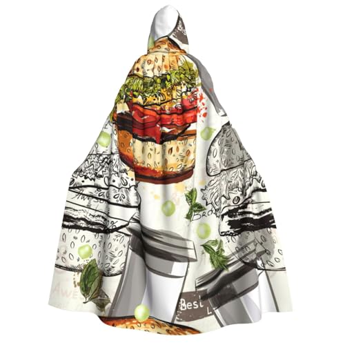 PQruop Lustiger Hamburger und Tassen-Druck, Halloween-Kapuzenumhang, Hexenumhang, geeignet für Maskerade, Weihnachtsfeier, Cosplay-Kostüm von PQruop