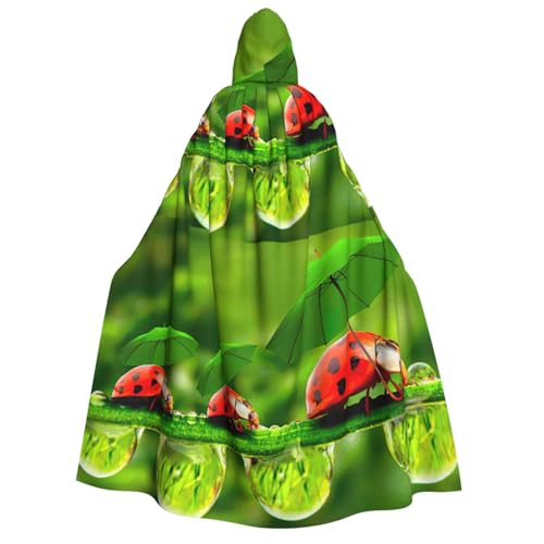 PQruop Lustiger Marienkäfer mit Regenschirmen bedruckt, Halloween-Kapuzenumhang, Hexenumhang, geeignet für Maskerade, Weihnachtsfeier, Cosplay-Kostüm von PQruop
