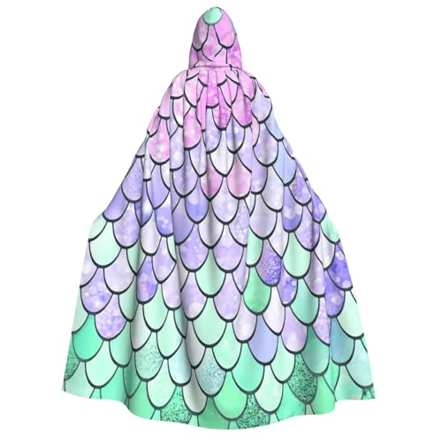 PQruop Meerjungfrauen-Schuppen-Druck, Halloween-Kapuzenumhang, geeignet für Maskerade, Weihnachtsfeier, Cosplay-Kostüm von PQruop
