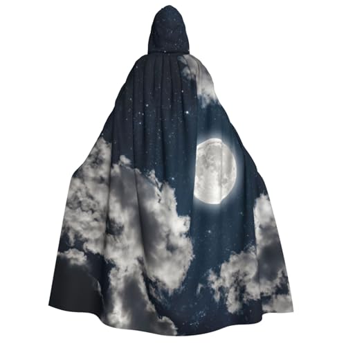 PQruop Nachthimmel-Vollmond-Druck, Halloween-Kapuzenumhang, Hexenumhang, geeignet für Maskerade, Weihnachtsfeier, Cosplay-Kostüm von PQruop