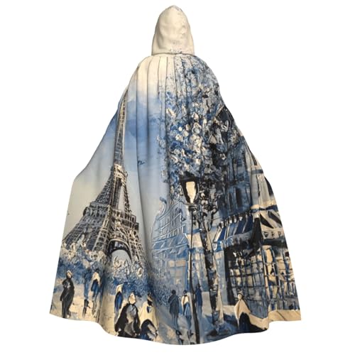 PQruop Romantischer Pariser Eiffelturm-Druck, Halloween-Kapuzenumhang, Hexenumhang, geeignet für Maskerade, Weihnachtsfeier, Cosplay-Kostüm von PQruop