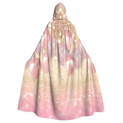 PQruop Rosafarbener Glitzer-Ballon-Aufdruck, Halloween-Kapuzenumhang, dekorativer Umhang für Partys, Cosplay und Festivals PQruop Rosafarbener Glitzer-Ballon-Aufdruck, Halloween-Kapuzenumhang, dekorativer Umhang für Partys, Cosplay und Festivals von PQruop