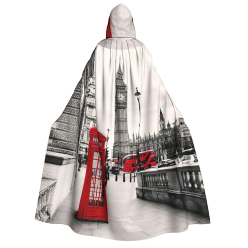 PQruop Roter Halloween-Kapuzenumhang mit Londoner Straßendruck, Hexenumhang, geeignet für Maskerade, Weihnachtsfeier, Cosplay-Kostüm von PQruop