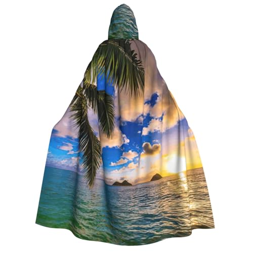 PQruop Tropischer Hawaii-Palme, Ozean, Meer, Sonnenuntergang, Halloween-Kapuzenumhang, Hexenumhang, geeignet für Maskerade, Weihnachtsfeier, Cosplay-Kostüm von PQruop