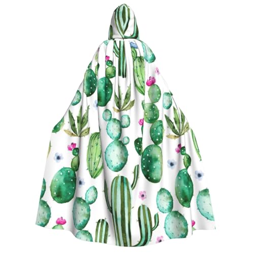 PQruop Tropischer Kaktusbaum-Blumendruck, Halloween-Kapuzenumhang, Hexenumhang, geeignet für Maskerade, Weihnachtsfeier, Cosplay-Kostüm von PQruop