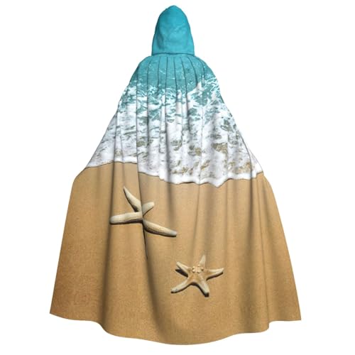 PQruop Wunderschöner Seestern am Strand, Sanddruck, Halloween-Kapuzenumhang, Hexenumhang, geeignet für Maskerade, Weihnachtsfeier, Cosplay-Kostüm von PQruop