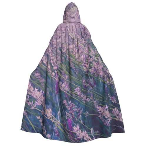 Violetter Lavendelfelddruck, Halloween-Kapuzenumhang, Hexenumhang, geeignet für Maskerade, Weihnachtsfeier, Cosplay-Kostüm von PQruop
