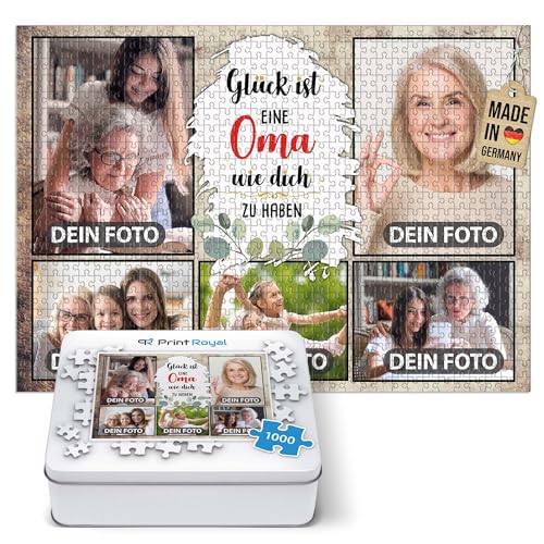 Foto-Puzzle mit 5 Fotos Bedrucken - Glück ist eine Oma wie Dich zu haben - Collagen-Puzzle selber gestalten für die Oma - 1000 Teile inkl. hochwertiger Metalldose von PR Print Royal