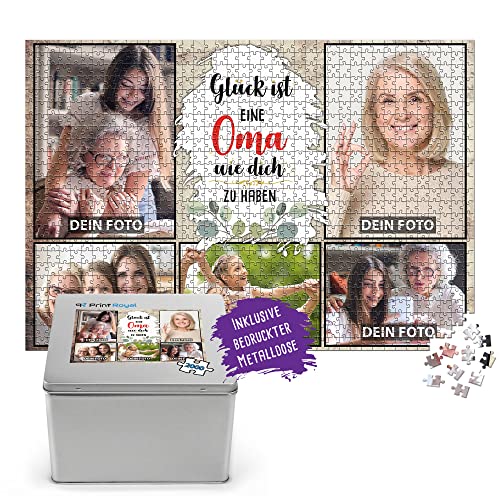 Foto-Puzzle mit 5 Fotos Bedrucken - Glück ist eine Oma wie Dich zu haben - Collagen-Puzzle selber gestalten für die Oma - 2000 Teile inkl. hochwertiger Metalldose von PR Print Royal
