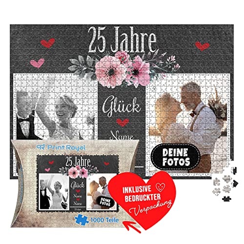 Foto-Puzzle selbst gestalten - 25 Jahre Glück - mit Namen, Datum und 2 Fotos personalisierbar, Geschenk zur Silberhochzeit | personalisiertes Geschenk, 1000 Teile, inkl. Kartonverpackung Foto-Puzzle selbst gestalten - 25 Jahre Glück - mit Namen, Datum und 2 Fotos personalisierbar, Geschenk zur Silberhochzeit | personalisiertes Geschenk, 1000 Teile, inkl. Kartonverpackung von PR Print Royal