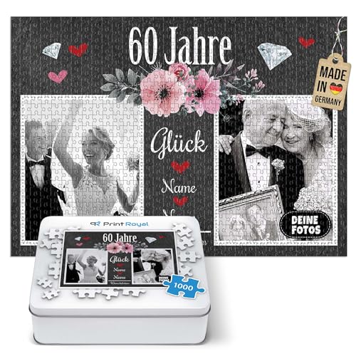 Foto-Puzzle selbst gestalten - 60 Jahre Glück - mit Namen, Datum und 2 Fotos personalisierbar, Geschenk zur diamantenen Hochzeit | personalisiertes Geschenk, 500 Teile, inkl. Metalldose Foto-Puzzle selbst gestalten - 60 Jahre Glück - mit Namen, Datum und 2 Fotos personalisierbar, Geschenk zur diamantenen Hochzeit | personalisiertes Geschenk, 500 Teile, inkl. Metalldose von PR Print Royal