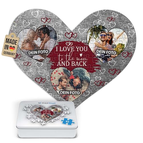 Foto-Puzzle selbst gestalten - I Love You - mit 3 Fotos Bedrucken - Herz-Puzzle Personalisieren - Geschenk zu Valentinstag, Jahrestag - 63 Teile inkl. Metalldose Foto-Puzzle selbst gestalten - I Love You - mit 3 Fotos Bedrucken - Herz-Puzzle Personalisieren - Geschenk zu Valentinstag, Jahrestag - 63 Teile inkl. Metalldose von PR Print Royal